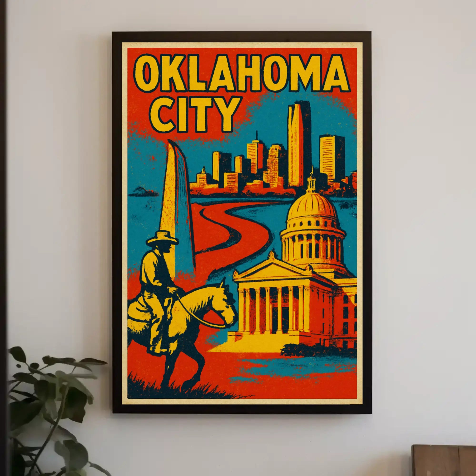Retro Oklahoma City Cowboy Skyline Cultural Heritage Poster PosterGoat