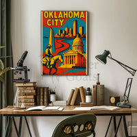 Retro Oklahoma City Cowboy Skyline Cultural Heritage Poster PosterGoat