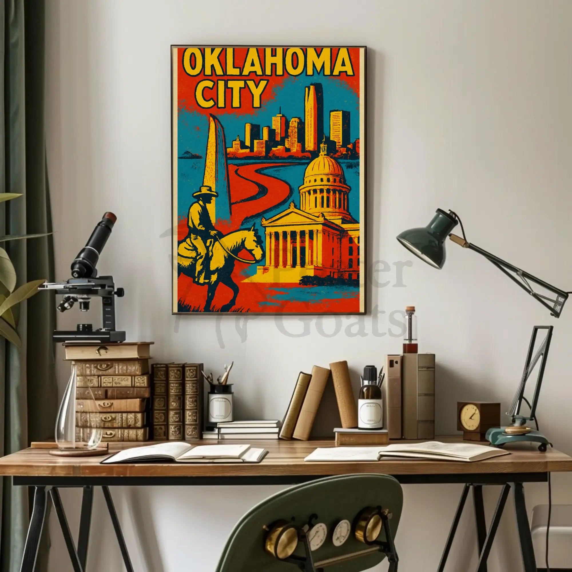 Retro Oklahoma City Cowboy Skyline Cultural Heritage Poster PosterGoat