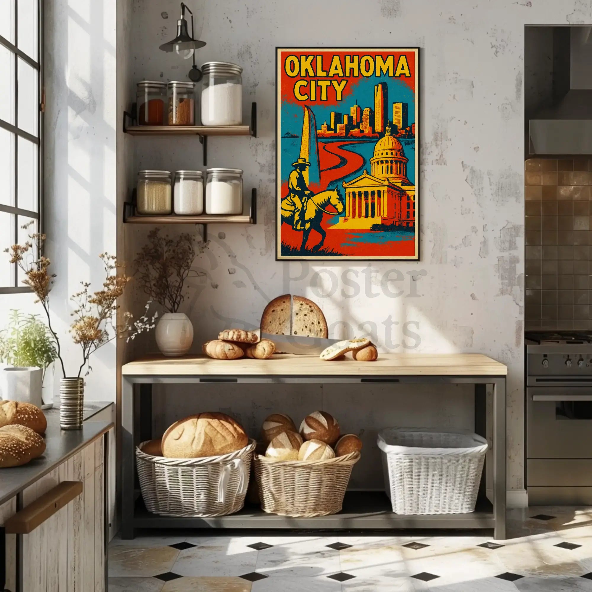 Retro Oklahoma City Cowboy Skyline Cultural Heritage Poster PosterGoat