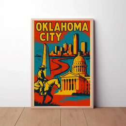 Retro Oklahoma City Cowboy Skyline Cultural Heritage Poster PosterGoat