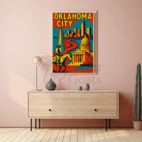 Retro Oklahoma City Cowboy Skyline Cultural Heritage Poster PosterGoat