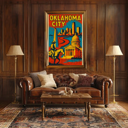 Retro Oklahoma City Cowboy Skyline Cultural Heritage Poster PosterGoat