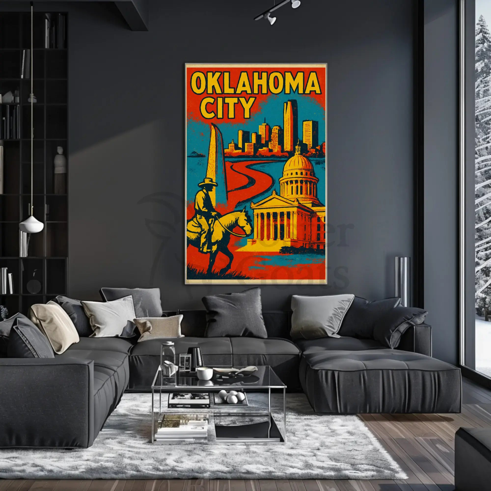 Retro Oklahoma City Cowboy Skyline Cultural Heritage Poster PosterGoat