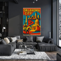Retro Oklahoma City Cowboy Skyline Cultural Heritage Poster PosterGoat