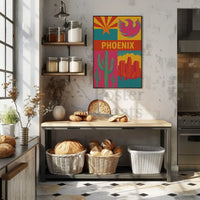 Retro Phoenix Cityscape with Cactus Travel Poster PosterGoat