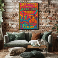 Retro San Antonio Cityscape Greetings Travel Poster PosterGoat