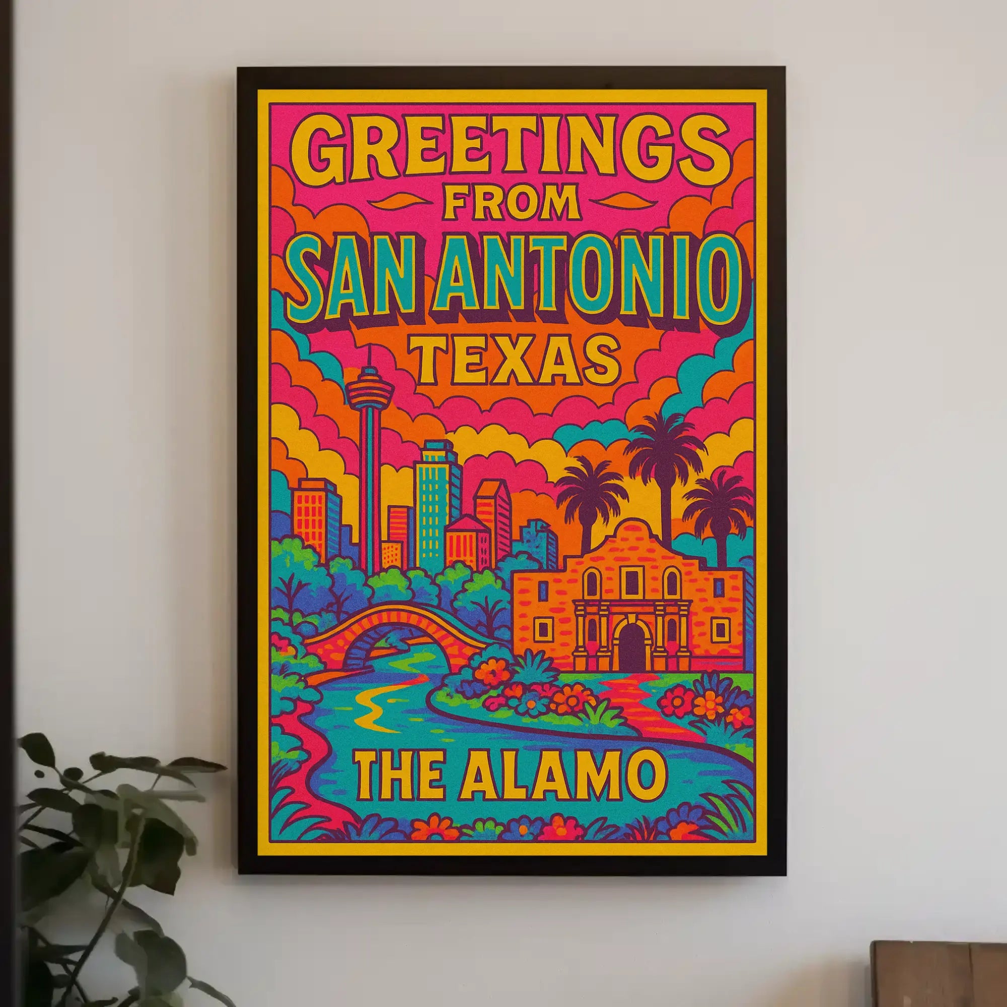 Retro San Antonio Cityscape Greetings Travel Poster PosterGoat