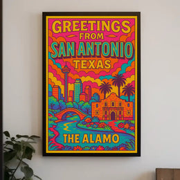 Retro San Antonio Cityscape Greetings Travel Poster PosterGoat