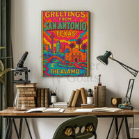 Retro San Antonio Cityscape Greetings Travel Poster PosterGoat