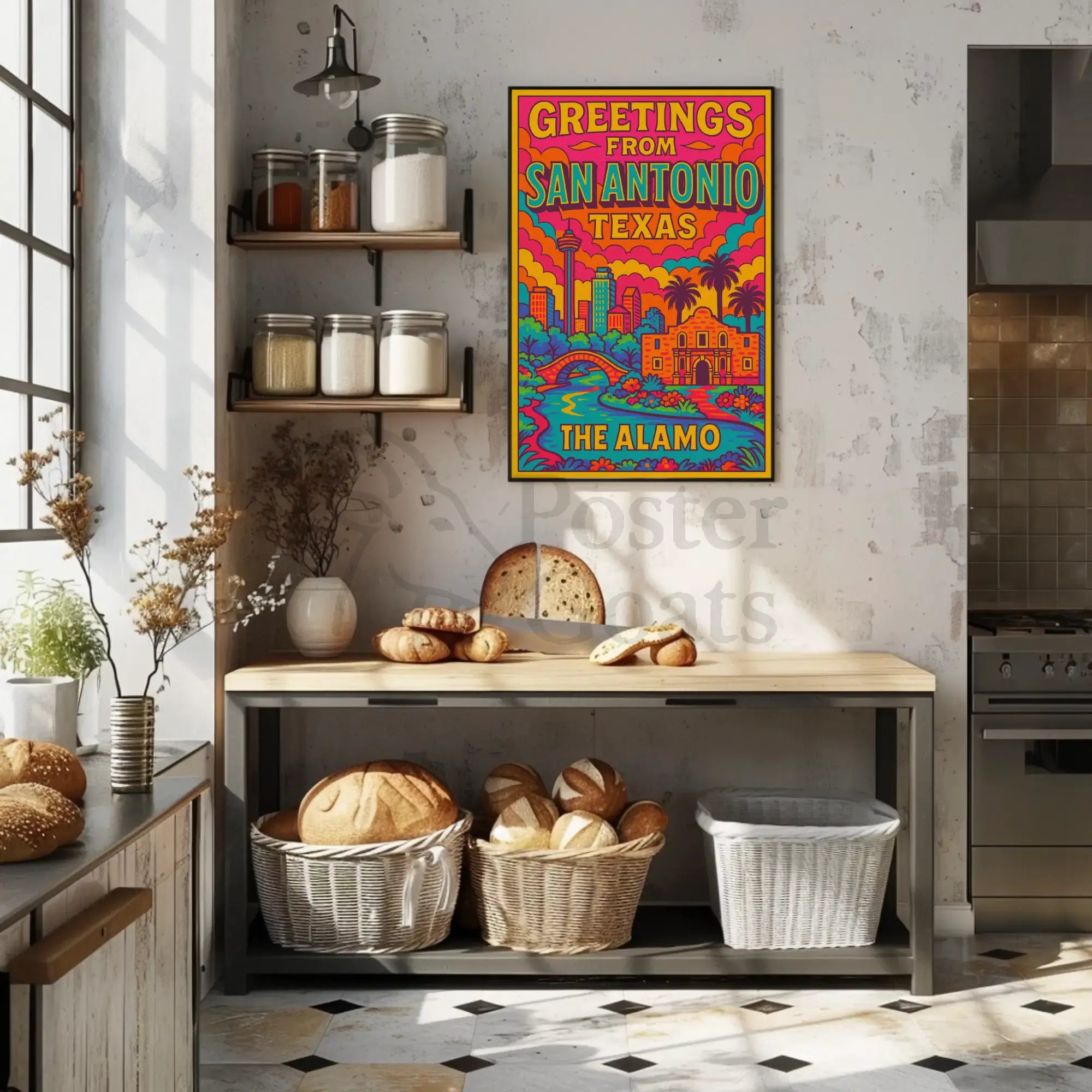 Retro San Antonio Cityscape Greetings Travel Poster PosterGoat
