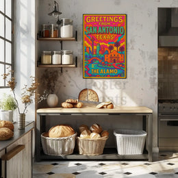 Retro San Antonio Cityscape Greetings Travel Poster PosterGoat