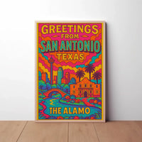 Retro San Antonio Cityscape Greetings Travel Poster PosterGoat