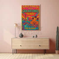 Retro San Antonio Cityscape Greetings Travel Poster PosterGoat
