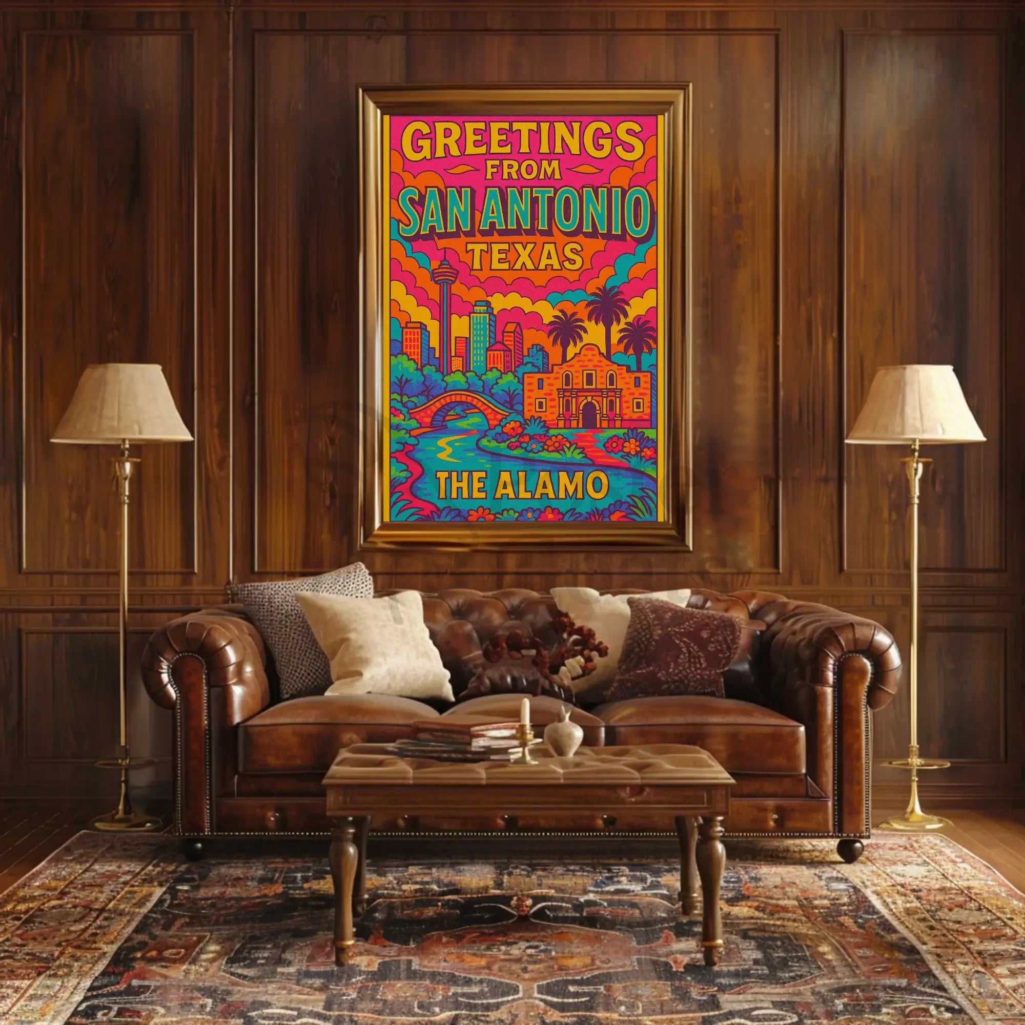 Retro San Antonio Cityscape Greetings Travel Poster PosterGoat