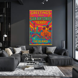 Retro San Antonio Cityscape Greetings Travel Poster PosterGoat