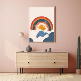 Retro Sun and Rainbow Inspirational Artistic Poster PosterGoat