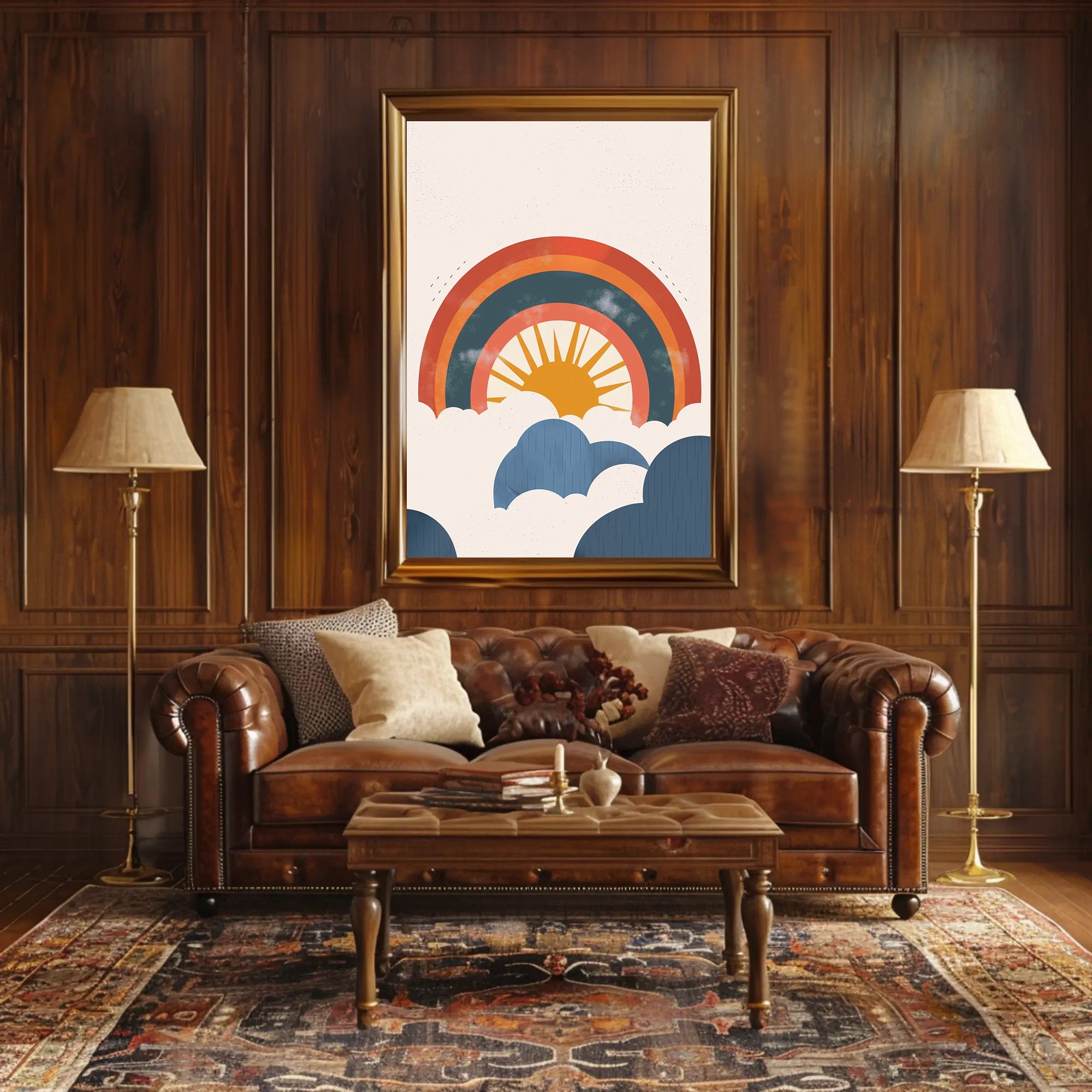 Retro Sun and Rainbow Inspirational Artistic Poster PosterGoat