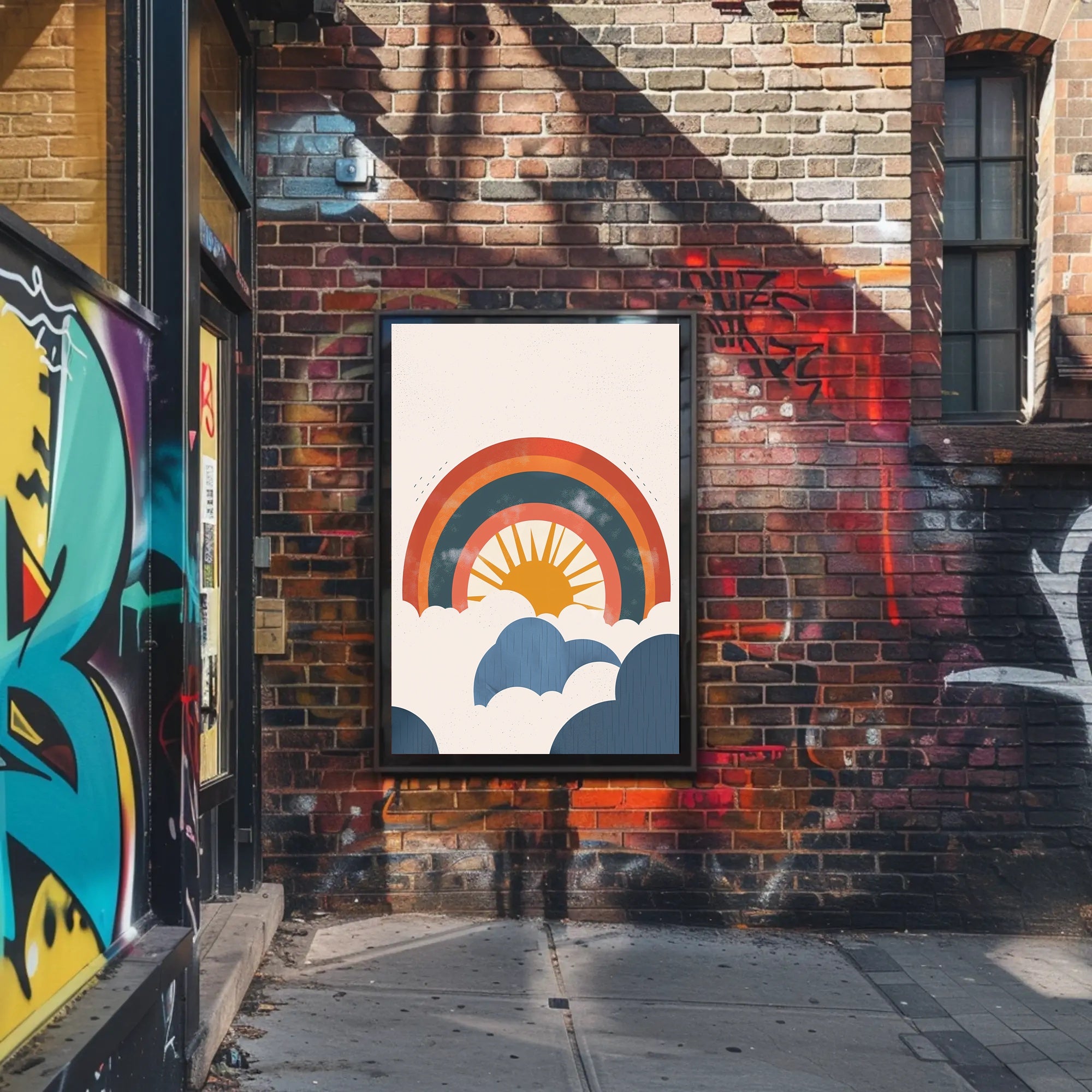 Retro Sun and Rainbow Inspirational Artistic Poster PosterGoat