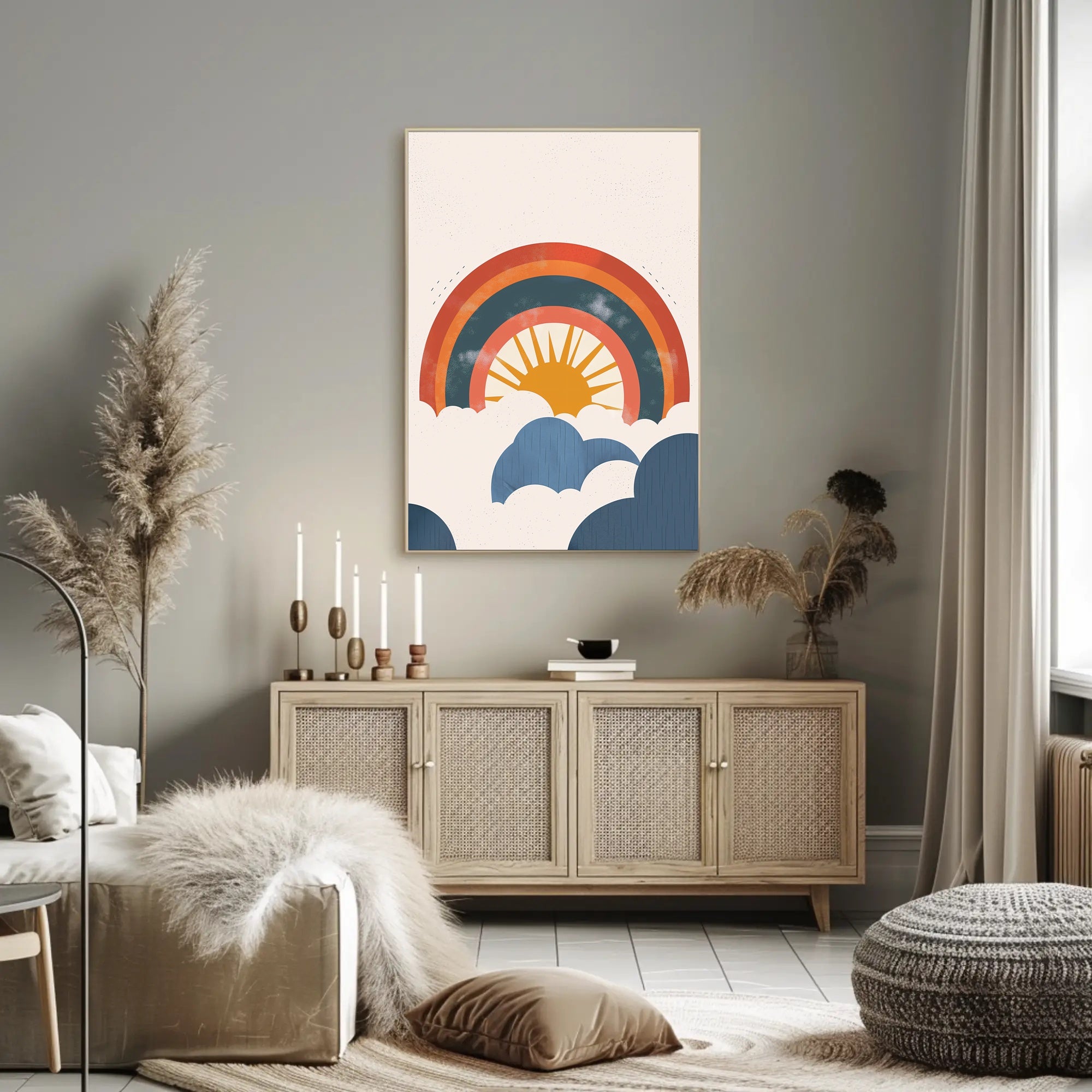 Retro Sun and Rainbow Inspirational Artistic Poster PosterGoat