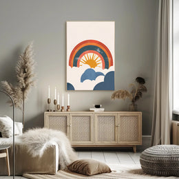 Retro Sun and Rainbow Inspirational Artistic Poster PosterGoat