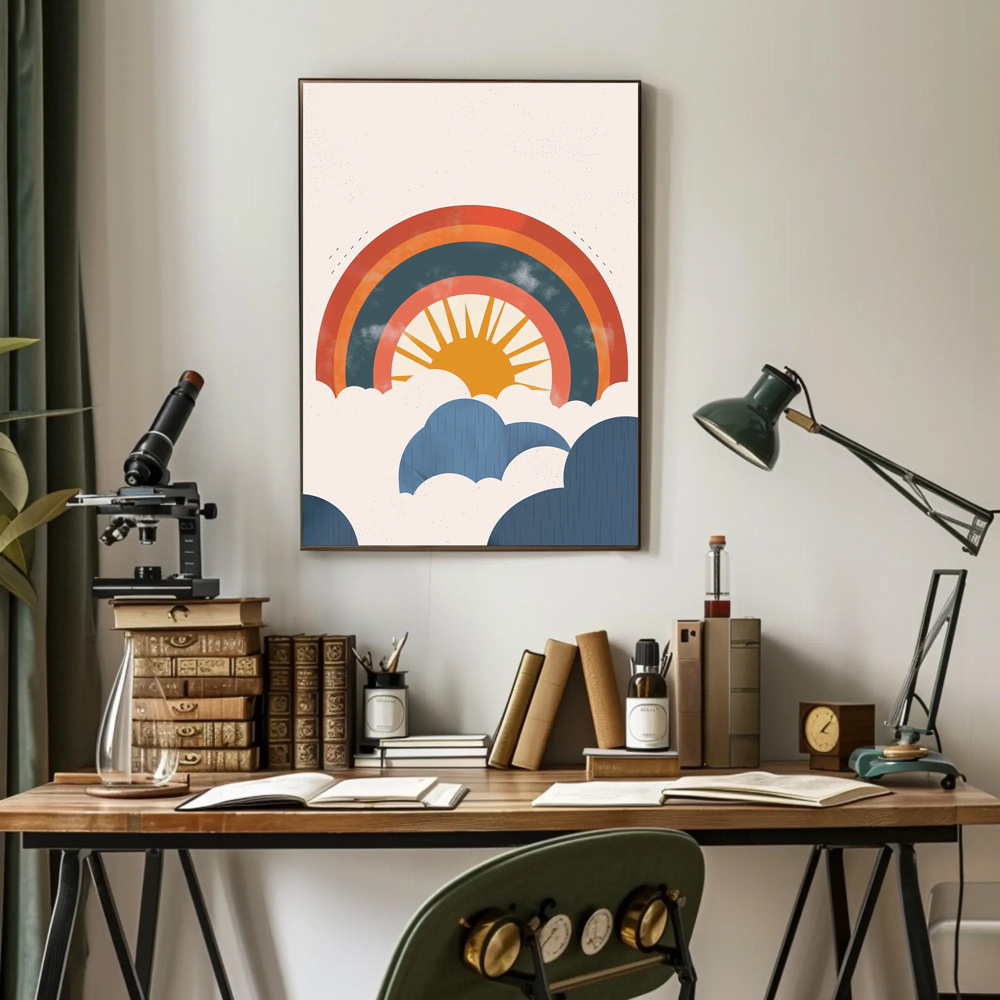 Retro Sun and Rainbow Inspirational Artistic Poster PosterGoat