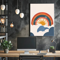 Retro Sun and Rainbow Inspirational Artistic Poster PosterGoat