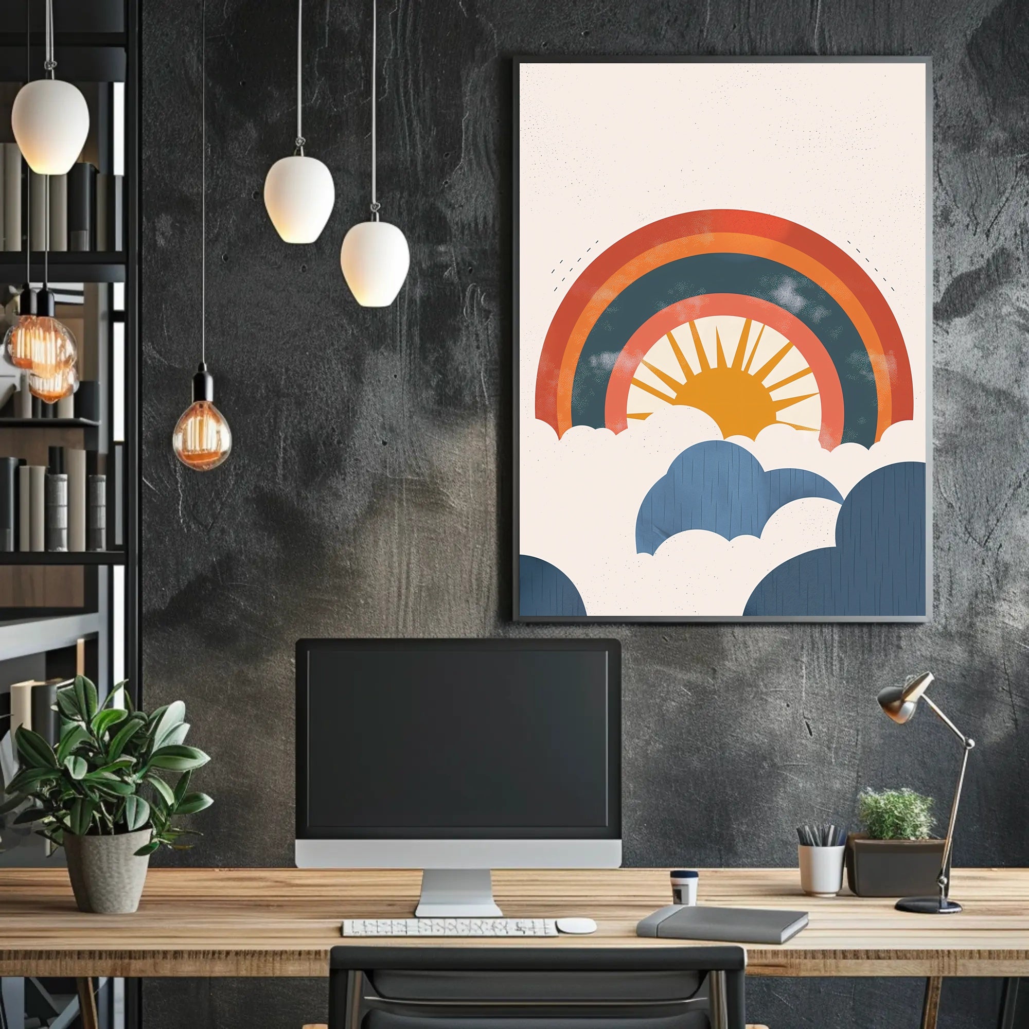 Retro Sun and Rainbow Inspirational Artistic Poster PosterGoat