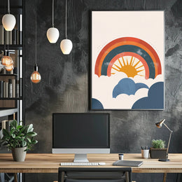 Retro Sun and Rainbow Inspirational Artistic Poster PosterGoat