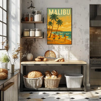 Retro Surfing Adventure in Malibu Travel Poster PosterGoat
