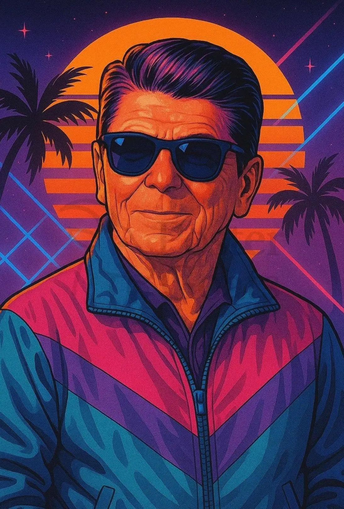 Retro Synthwave Sunset Portrait: Pop Culture Poster PosterGoat
