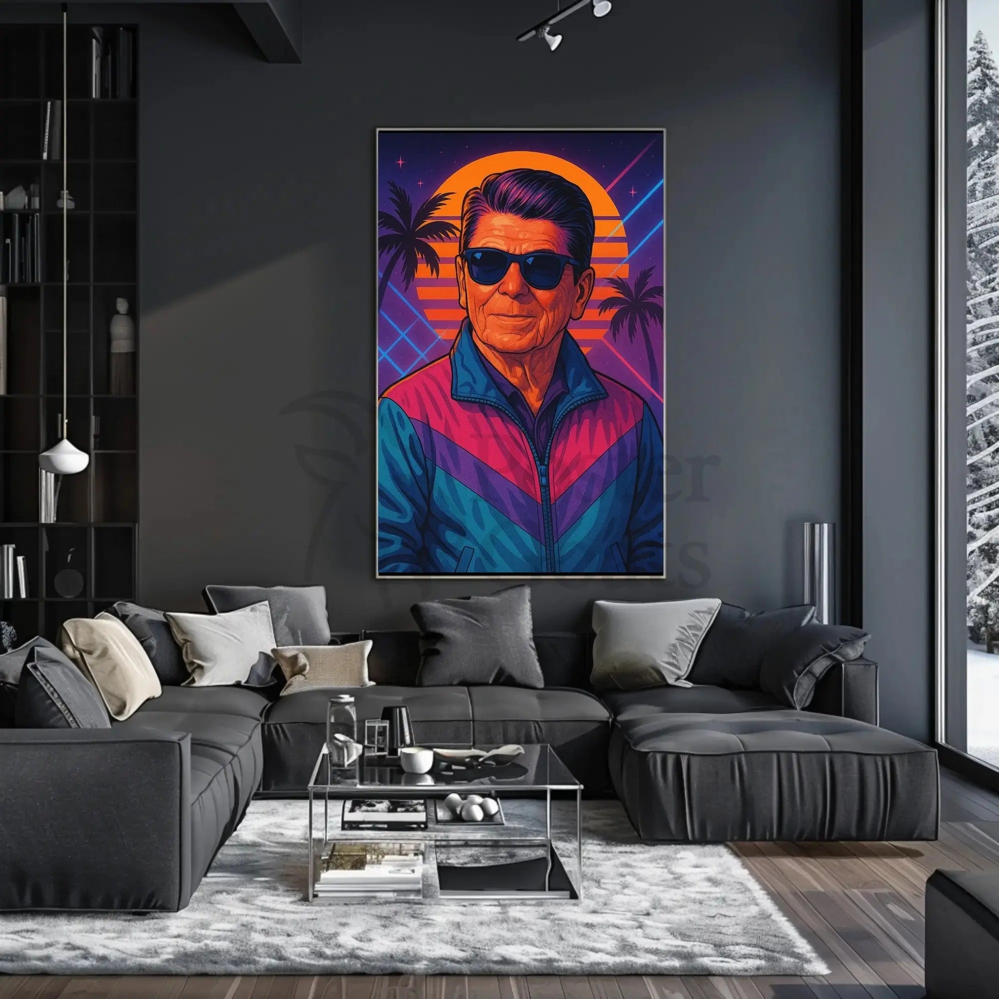 Retro Synthwave Sunset Portrait: Pop Culture Poster PosterGoat
