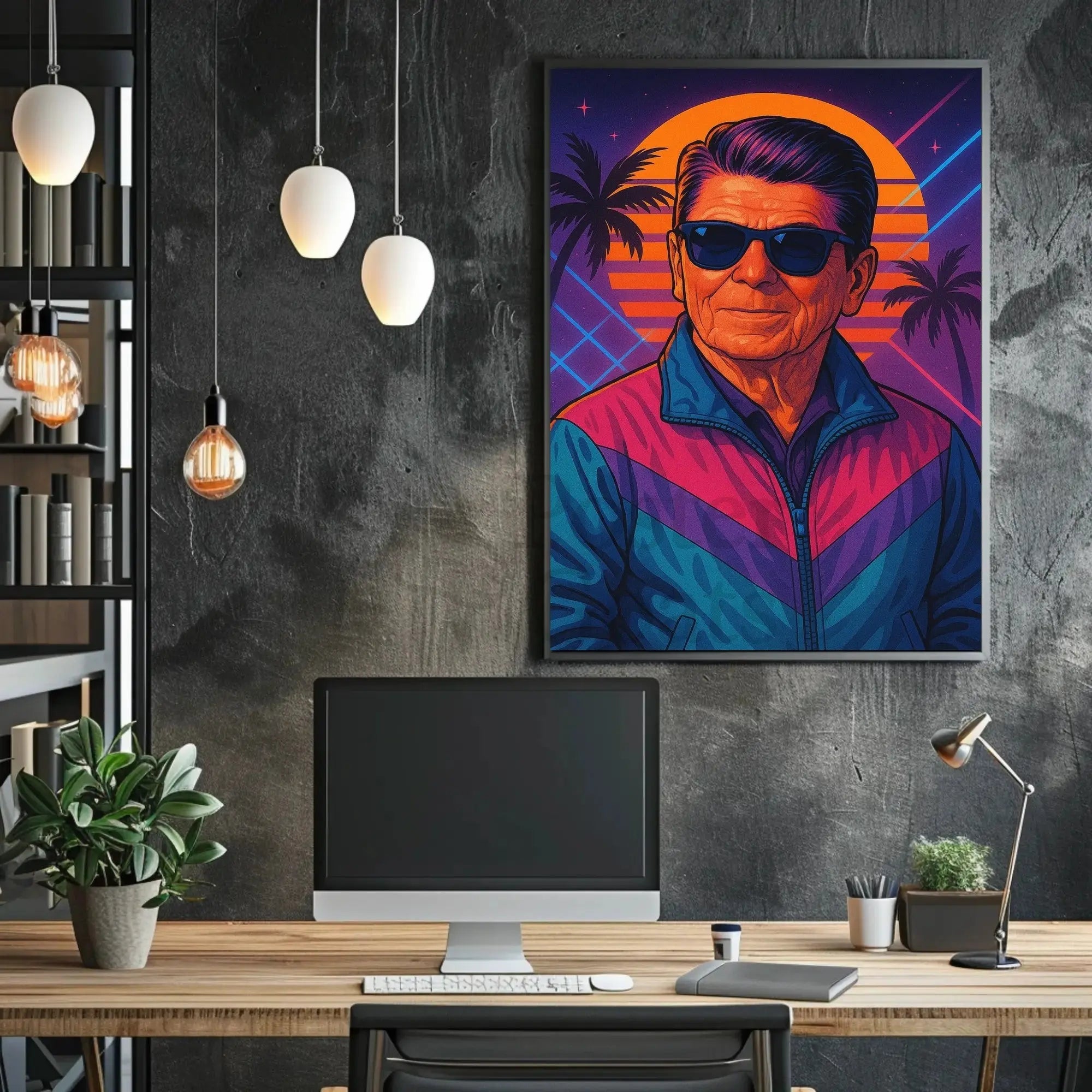 Retro Synthwave Sunset Portrait: Pop Culture Poster PosterGoat