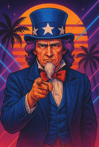 Retro Uncle Sam Poster with Neon Beach Vibes - Abstract, Artistic, or Pop Culture Poster PosterGoat