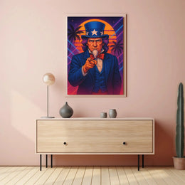 Retro Uncle Sam Poster with Neon Beach Vibes - Abstract, Artistic, or Pop Culture Poster PosterGoat
