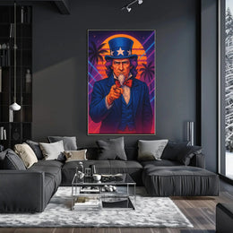 Retro Uncle Sam Poster with Neon Beach Vibes - Abstract, Artistic, or Pop Culture Poster PosterGoat