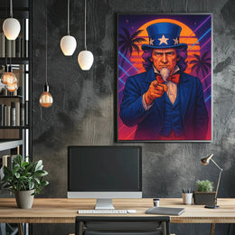 Retro Uncle Sam Poster with Neon Beach Vibes - Abstract, Artistic, or Pop Culture Poster PosterGoat