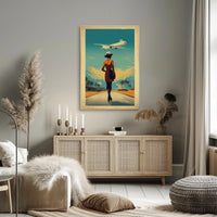 Retro Woman with Airplane Travel Poster PosterGoat