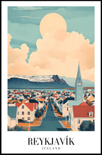Reykjavík Cityscape Art Poster with Dreamlike Scenic View PosterGoat