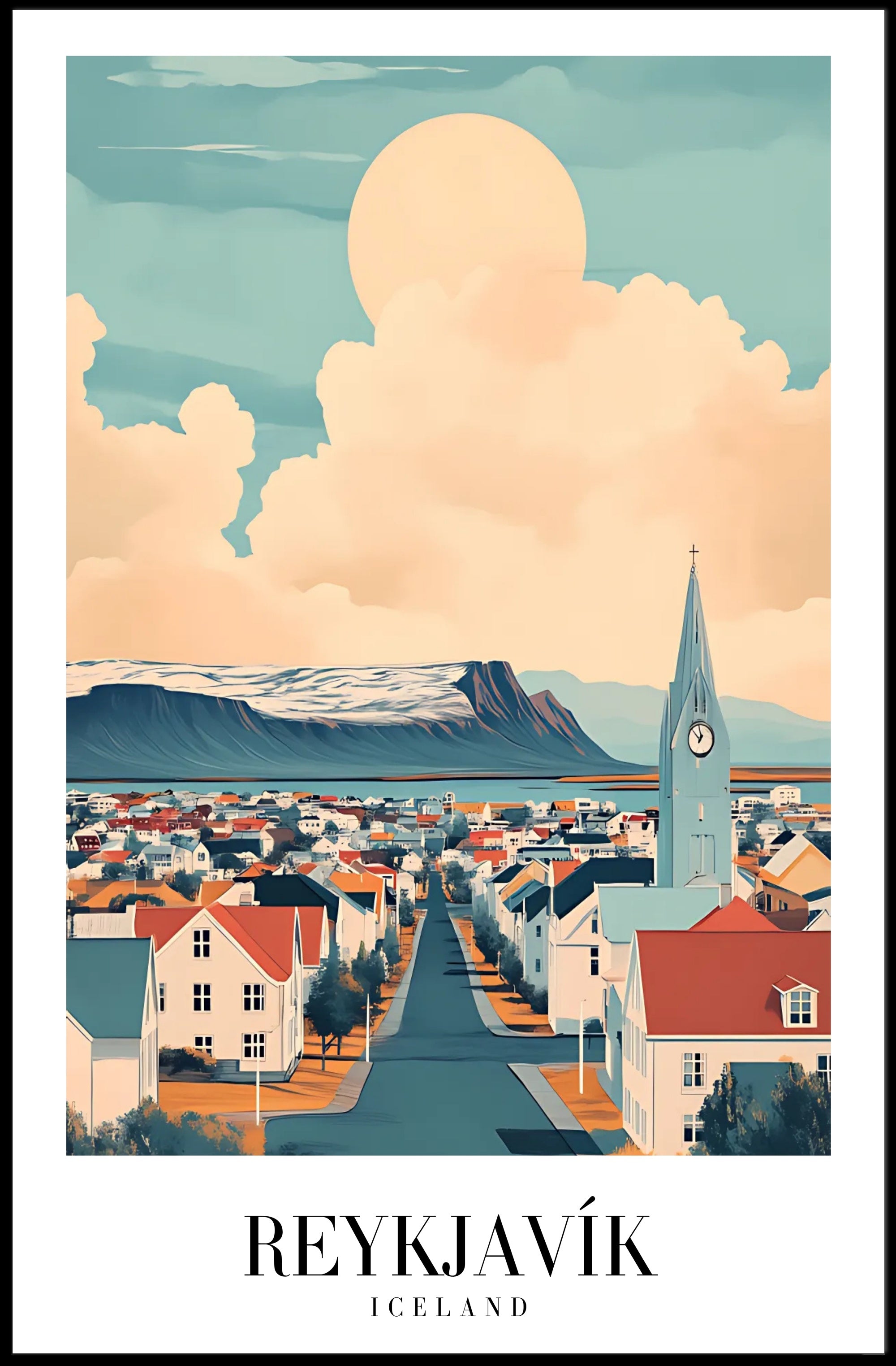 Reykjavík Cityscape Art Poster with Dreamlike Scenic View PosterGoat
