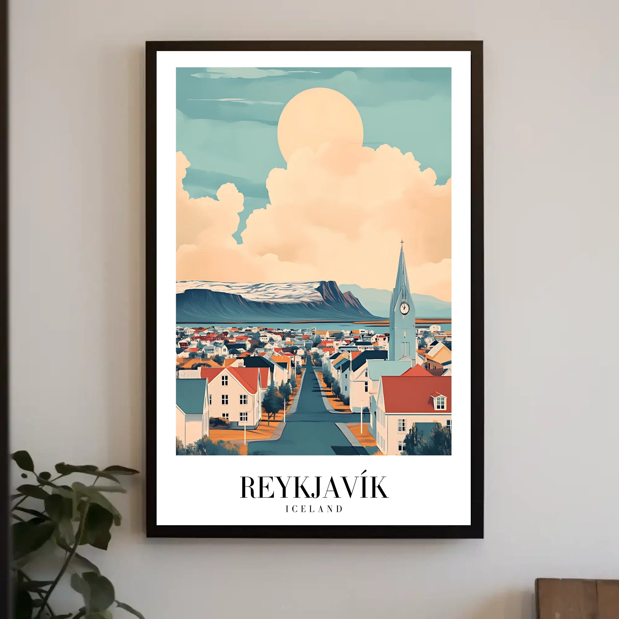 Reykjavík Cityscape Art Poster with Dreamlike Scenic View PosterGoat