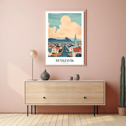 Reykjavík Cityscape Art Poster with Dreamlike Scenic View PosterGoat