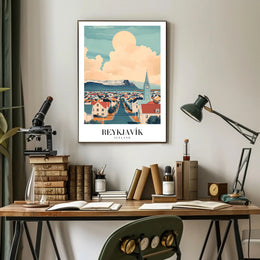 Reykjavík Cityscape Art Poster with Dreamlike Scenic View PosterGoat