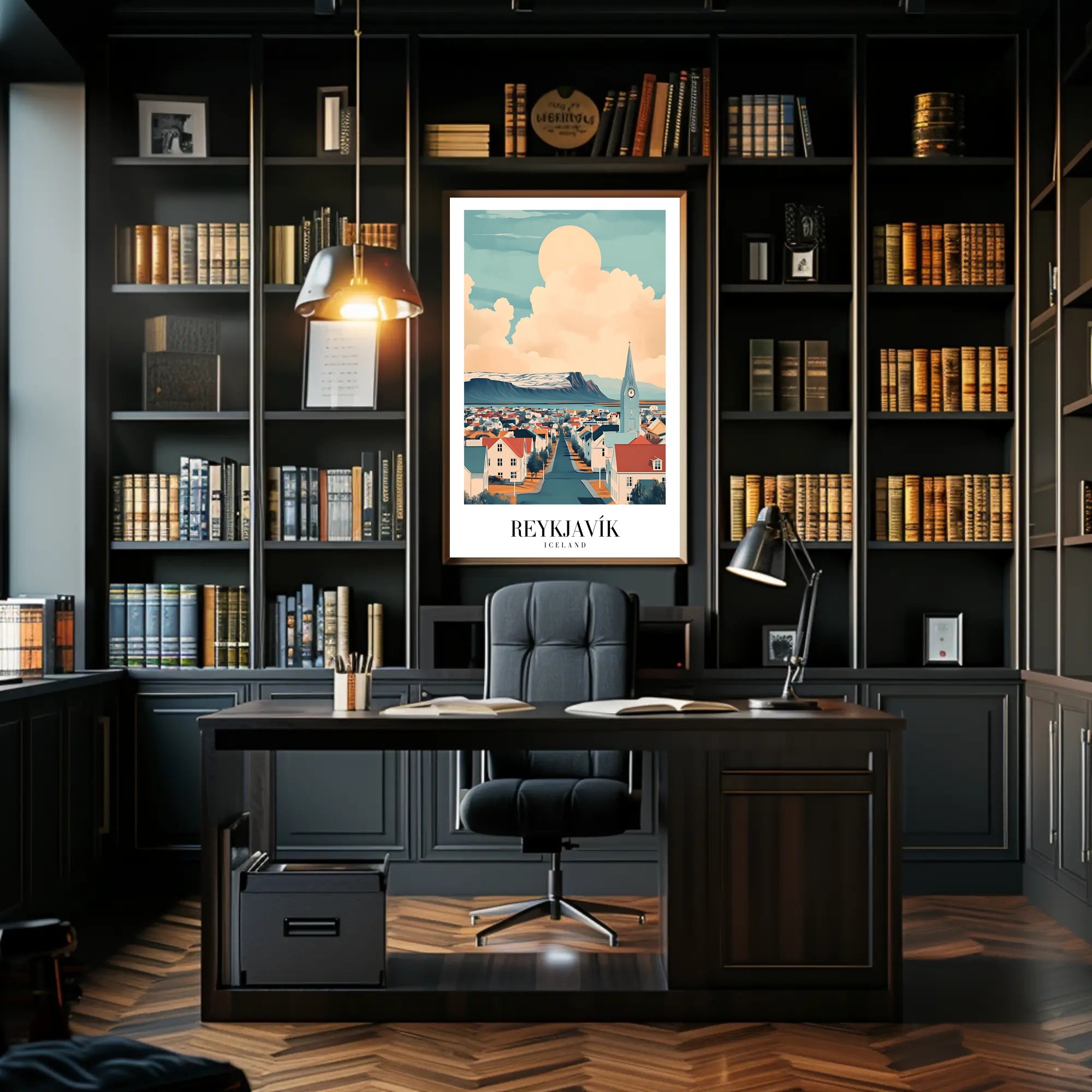 Reykjavík Cityscape Art Poster with Dreamlike Scenic View PosterGoat