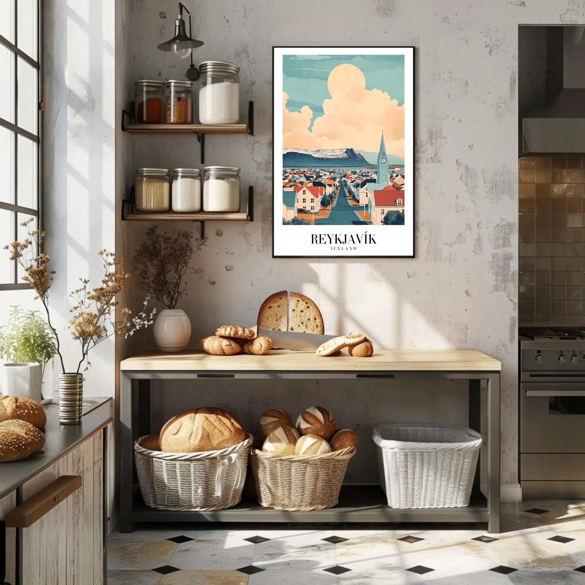 Reykjavík Cityscape Art Poster with Dreamlike Scenic View PosterGoat
