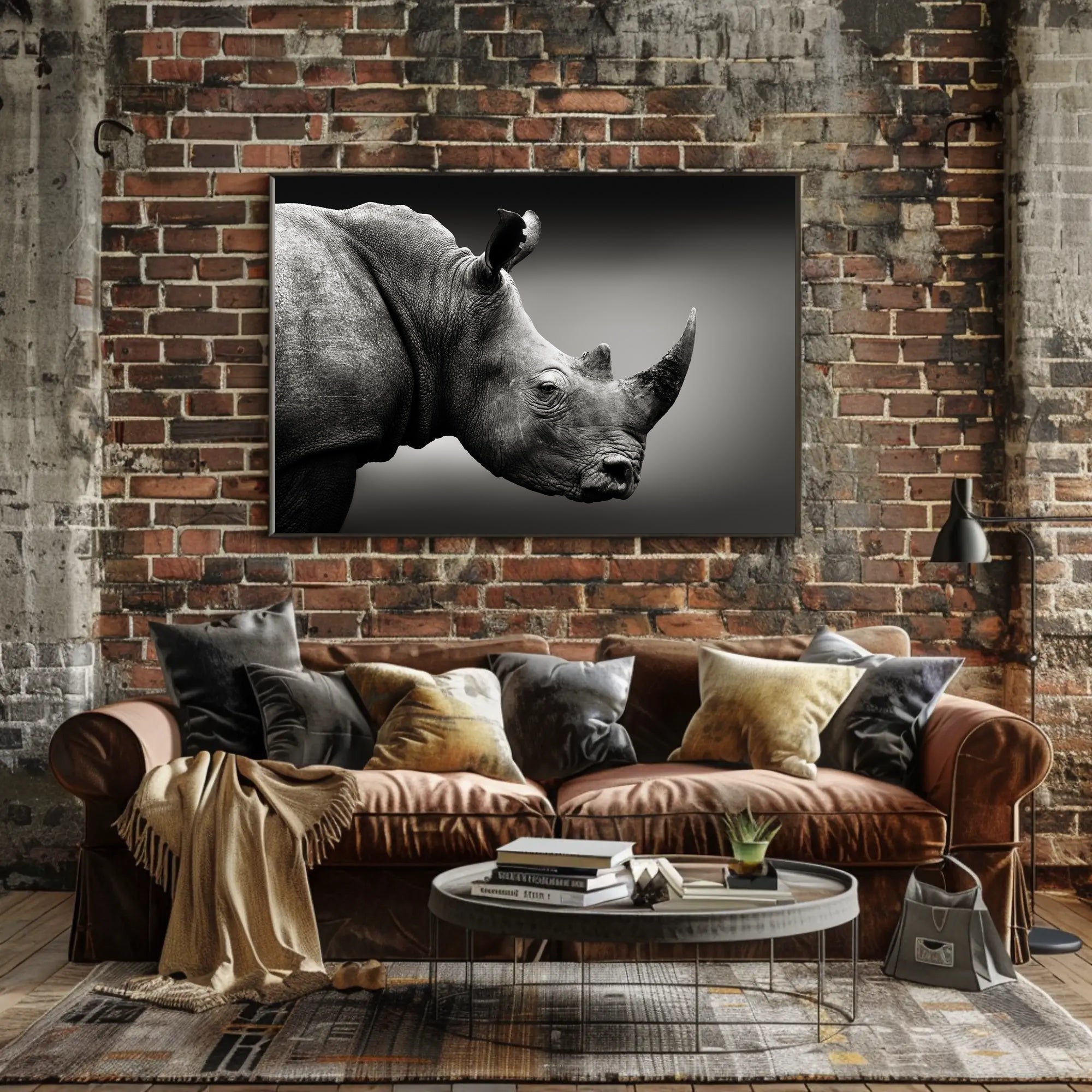 Rhinoceros in Timeless Black-and-White Art Poster PosterGoat