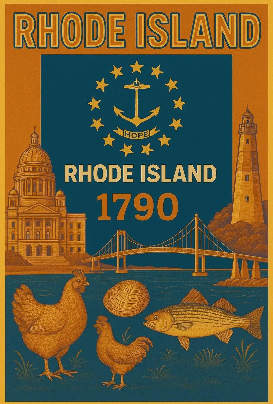 Rhode Island 1790 Vintage Cultural or Heritage Poster PosterGoat