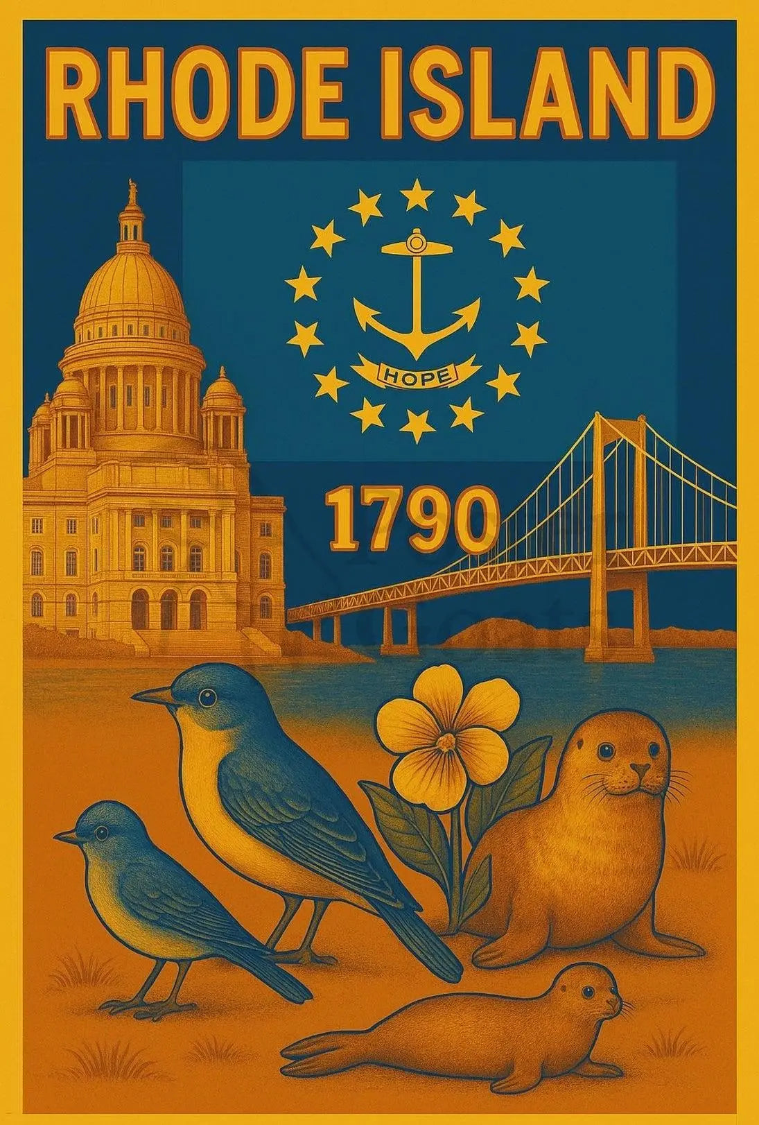 Rhode Island 1790 Vintage Travel Poster PosterGoat