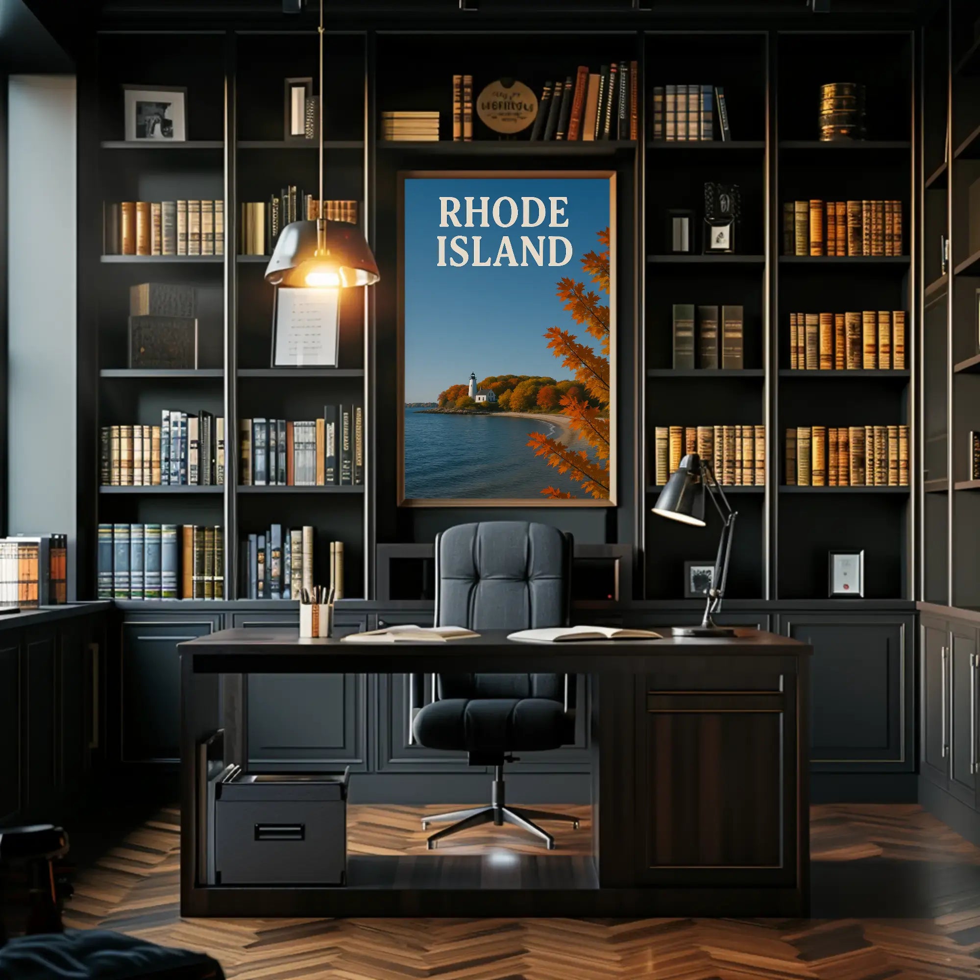 Rhode Island Autumn Lighthouse Travel Poster PosterGoat