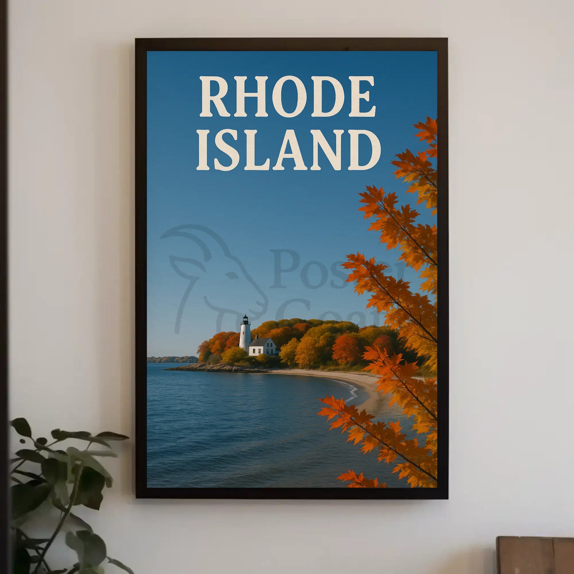 Rhode Island Autumn Lighthouse Travel Poster PosterGoat